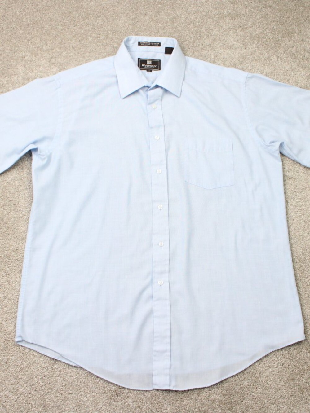 Givenchy Monsieur Shirt Mens 17 Blue Polyester/Cotton Short Sleeve Button Up